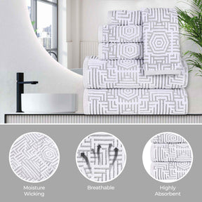 Cotton Modern Geometric Jacquard Plush Absorbent Hand Towel Set of 6