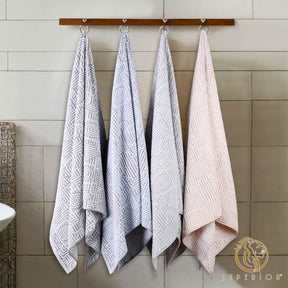 Cotton Modern Geometric Jacquard Plush Bath Sheet Set of 2