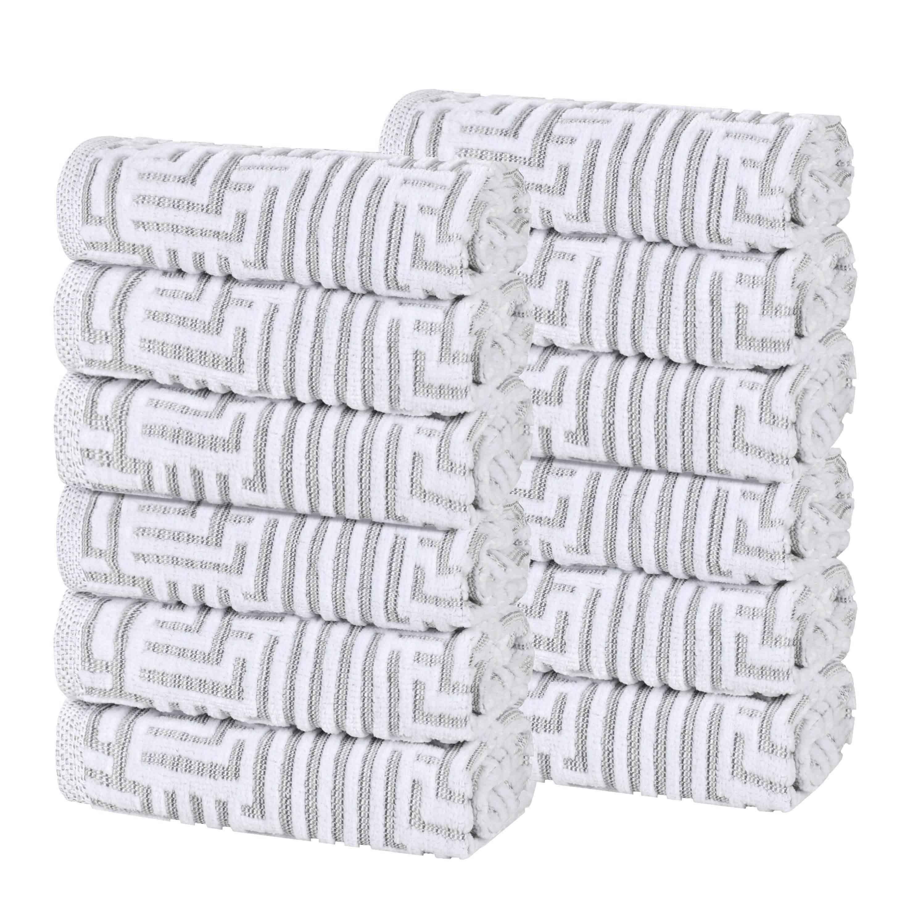 Cotton Modern Geometric Jacquard Plush Face Towel Washcloth Set of 12