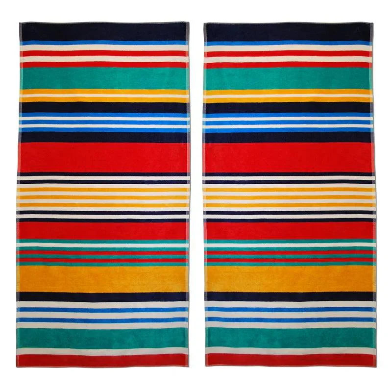 Cotton Multicolored Striped Oversized 2 Piece Beach Towel