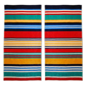 Cotton Multicolored Striped Oversized 2 Piece Beach Towel