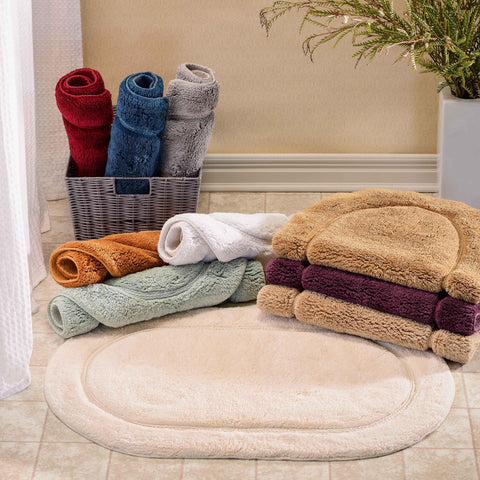 Cotton Non Slip Oval 2 Piece Bath Rug Set