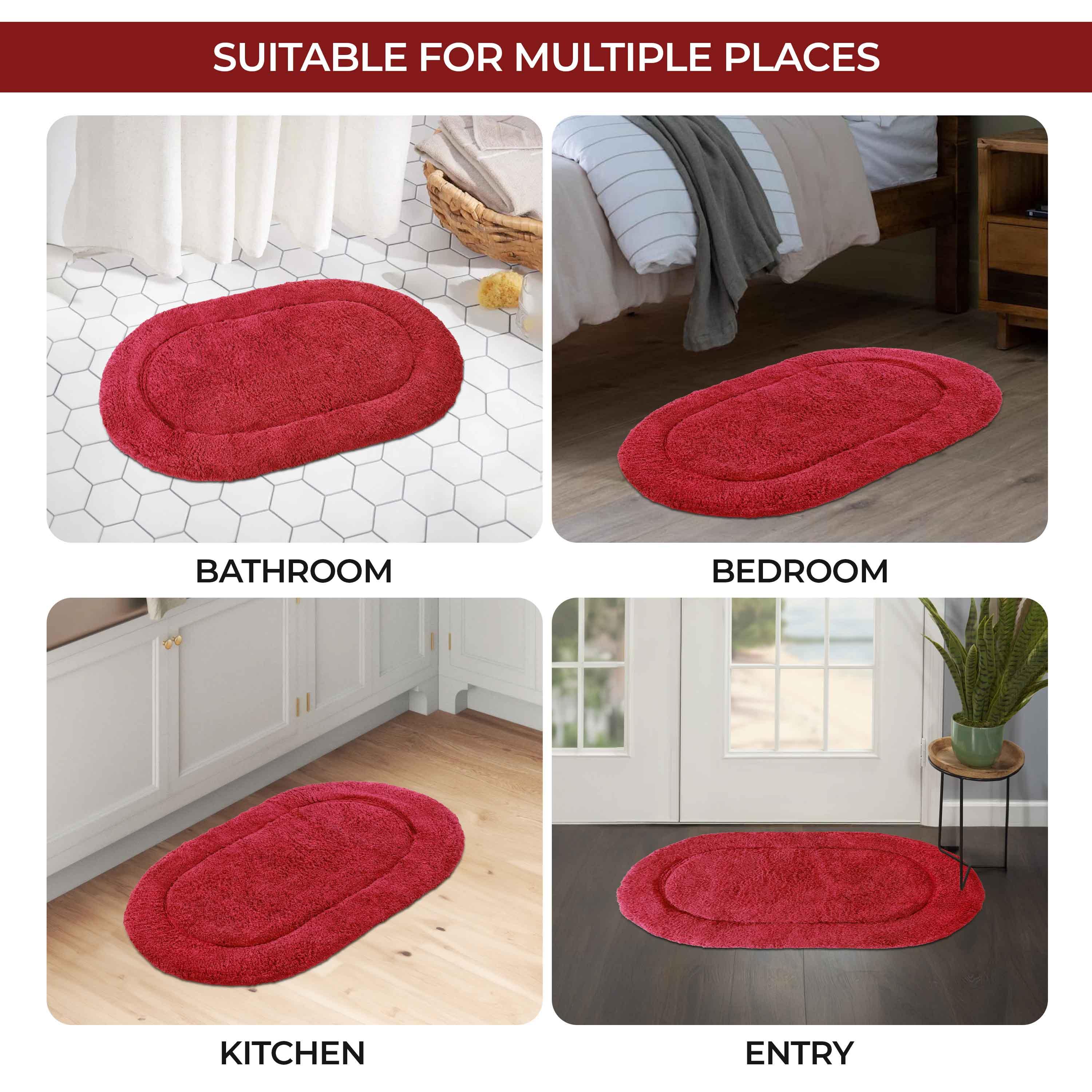Cotton Oval Solid Non-Skid Washable 2 Piece Bath Rug Set