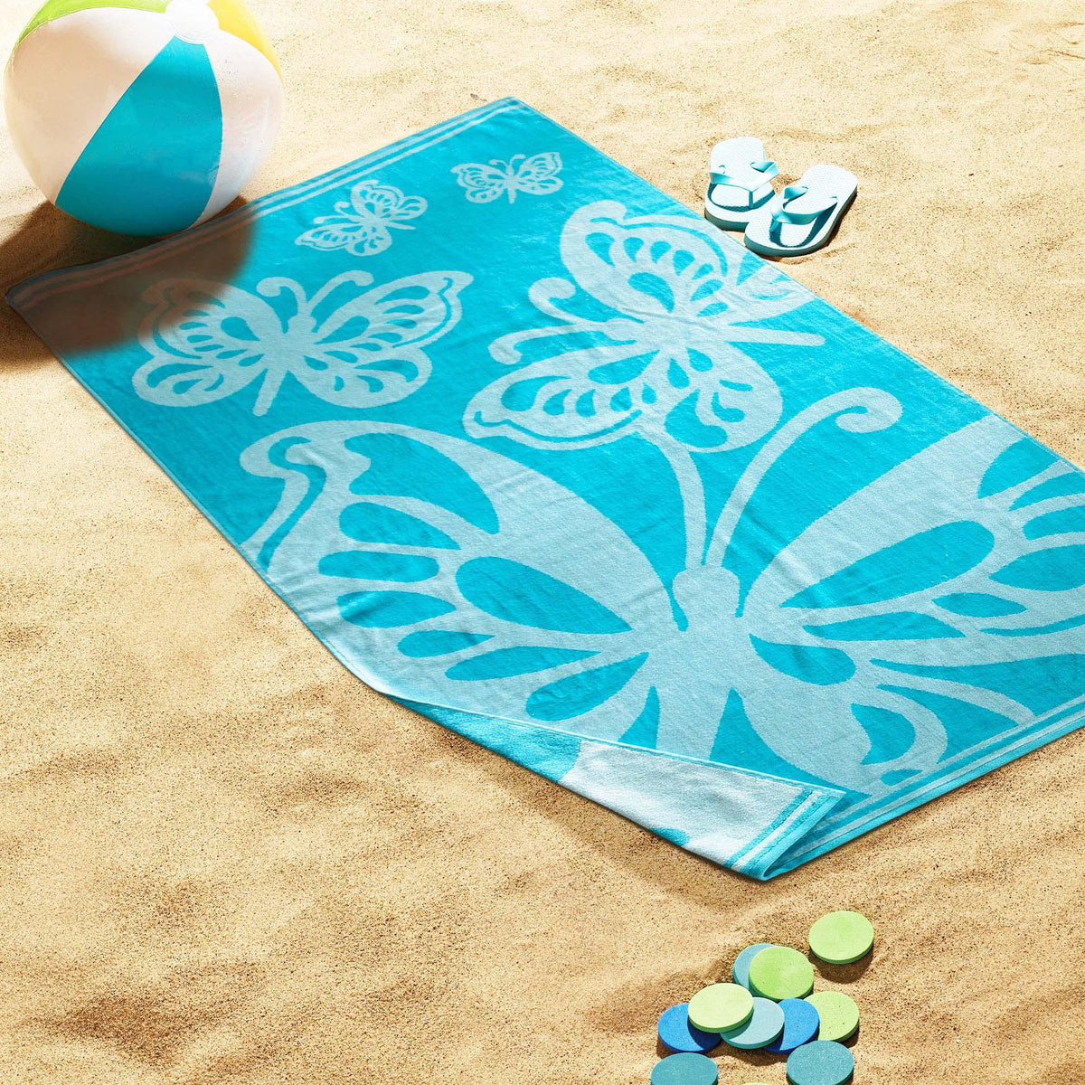 Cotton Oversized Butterflies 2 Piece Beach Towel Set