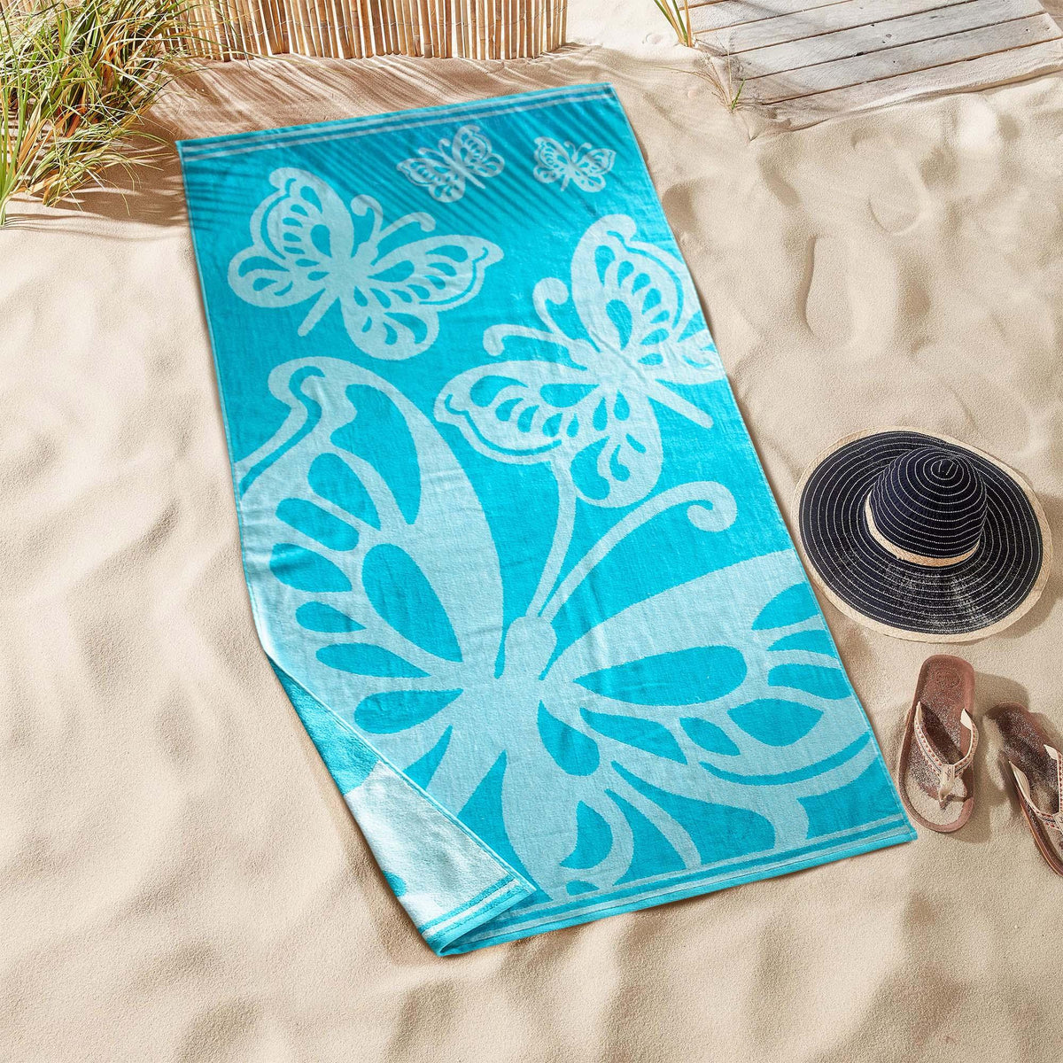 Cotton Oversized Butterflies 2 Piece Beach Towel Set