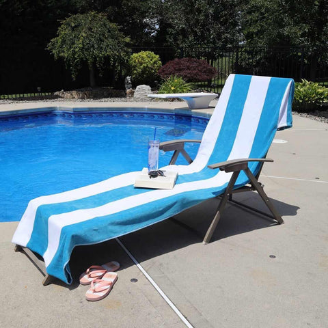 Cabana Striped Cotton Standard Size Chaise Lounge Chair Cover Set