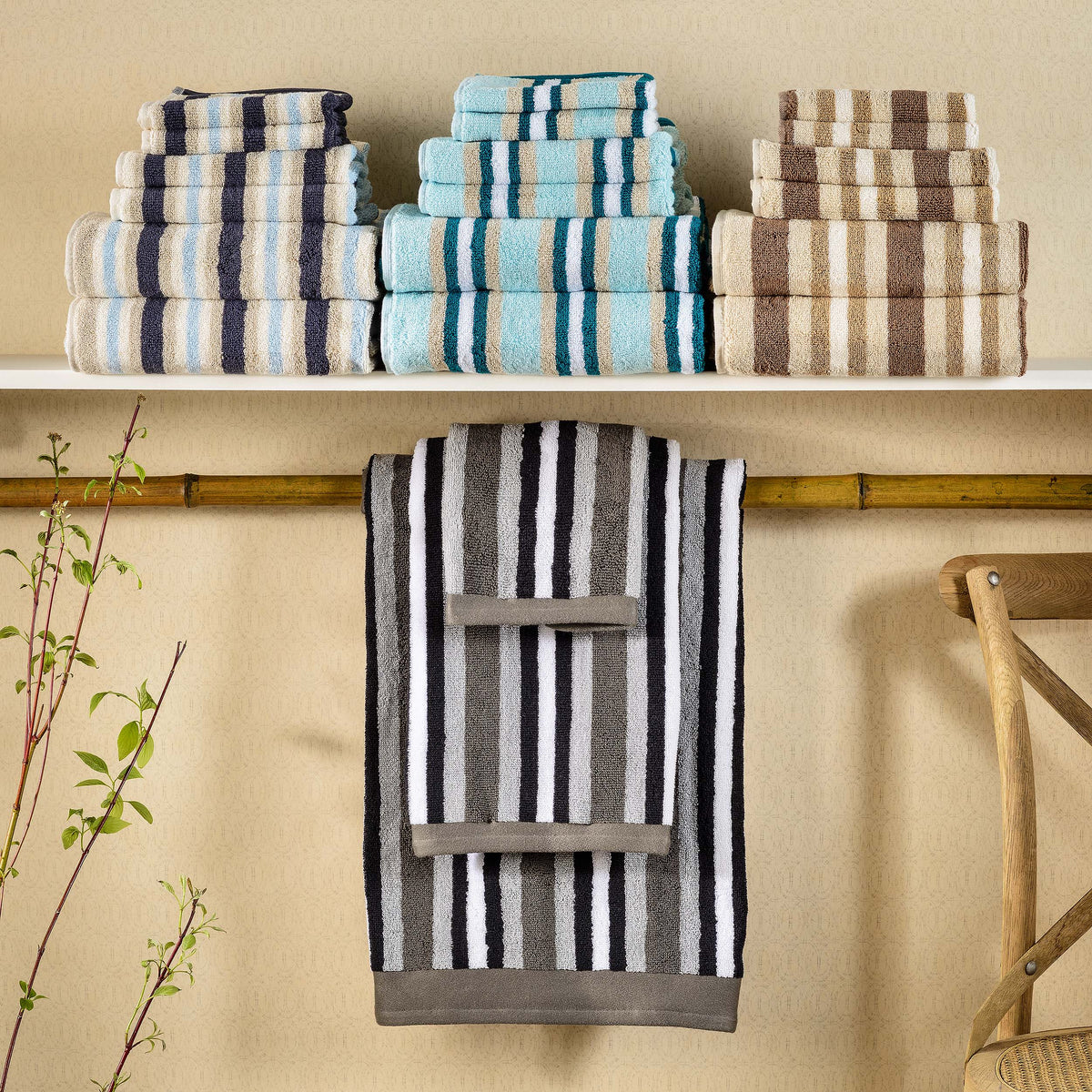 Cotton Striped 2 Piece Bath Sheet Set