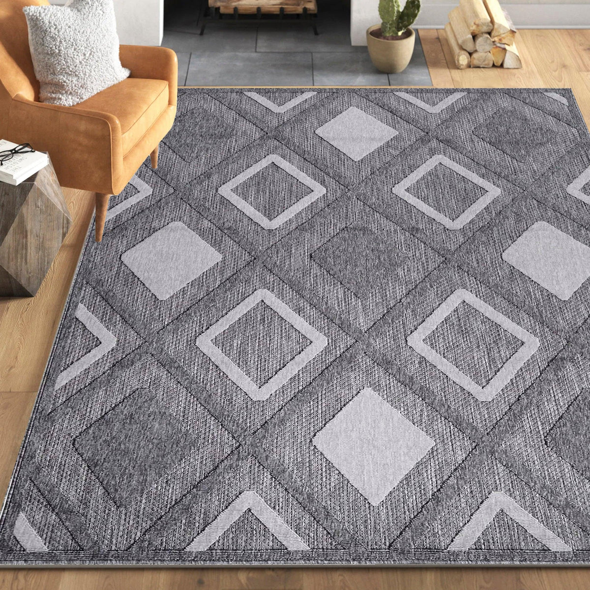 Daelyn Diamond Lattice Area Rug Modern Indoor Outdoor Rugs