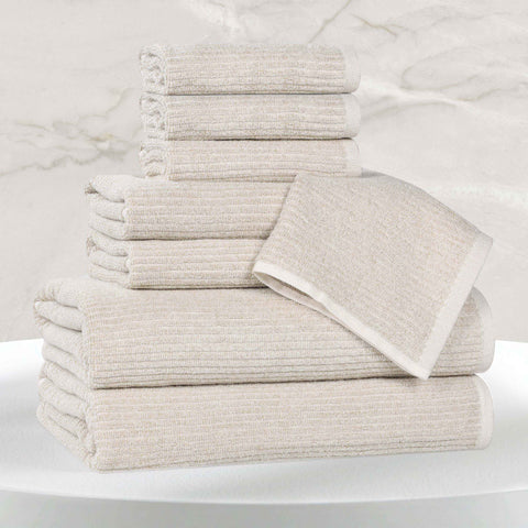 Destin Cotton Blend Medium Weight Textured Ribbed 8 Piece Towel Set
