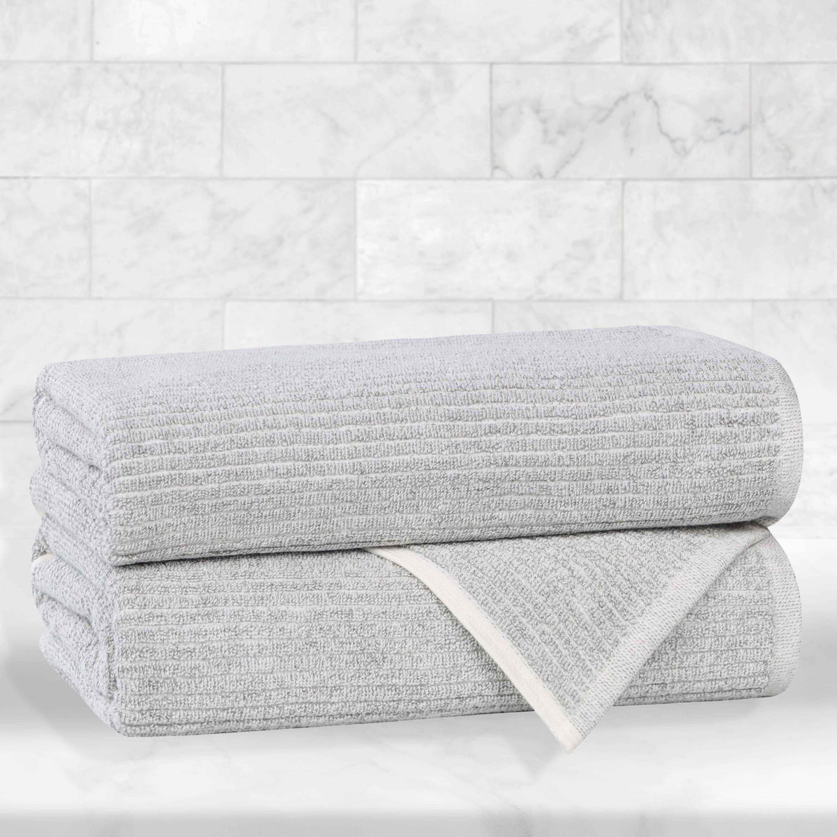 Cotton Blend Medium Weight Ribbed Bath Towel Set of 2