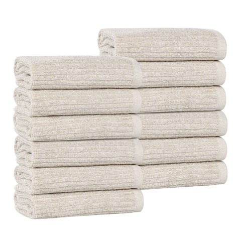 Destin Cotton Blend Textured Ribbed Face Towels Washcloths, Set of 12