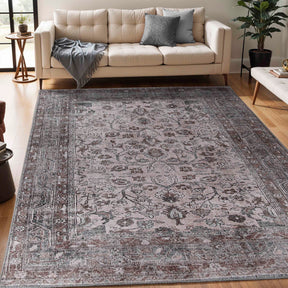 Distressed Floral Medallion Indoor Area Rug Dark Walnut