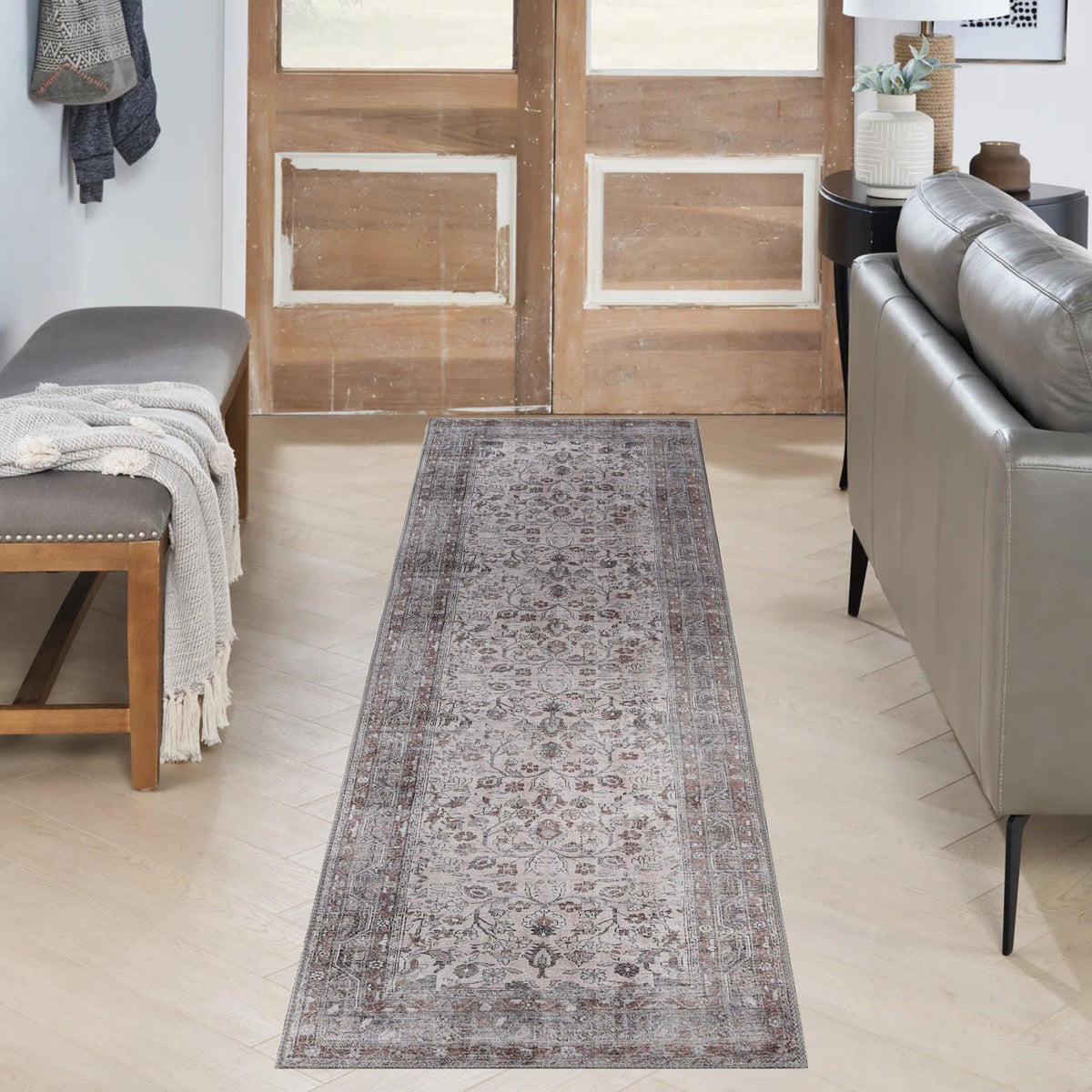 Distressed Floral Medallion Indoor Area Rug Dark Walnut
