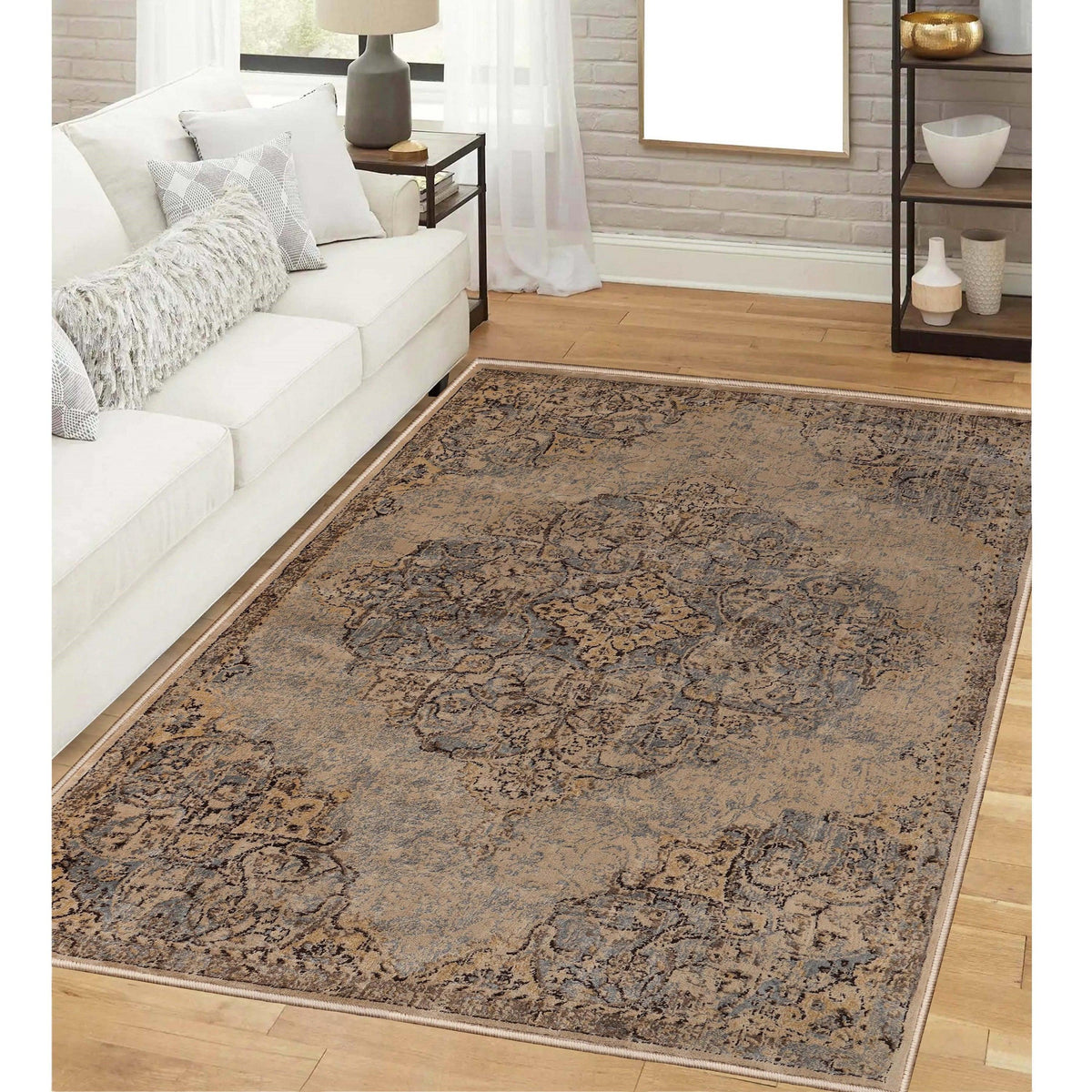 Distressed Traditional Medallion Damask Area Rugs Or Runner Rug