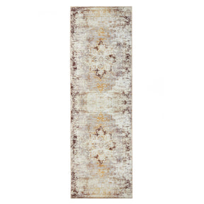 Dove Rustic Distressed Faded Medallion Washable Indoor Area Rug