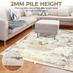Dove Rustic Distressed Faded Medallion Washable Indoor Area Rug
