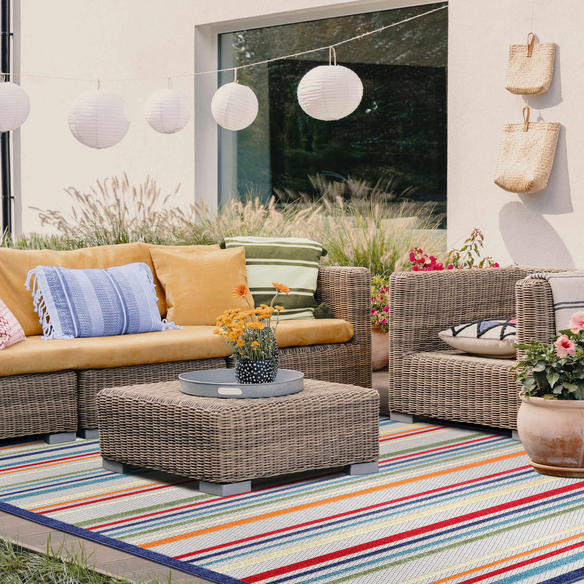Eastyn Casual Stripe Geometric Area Rug Indoor Outdoor Rugs