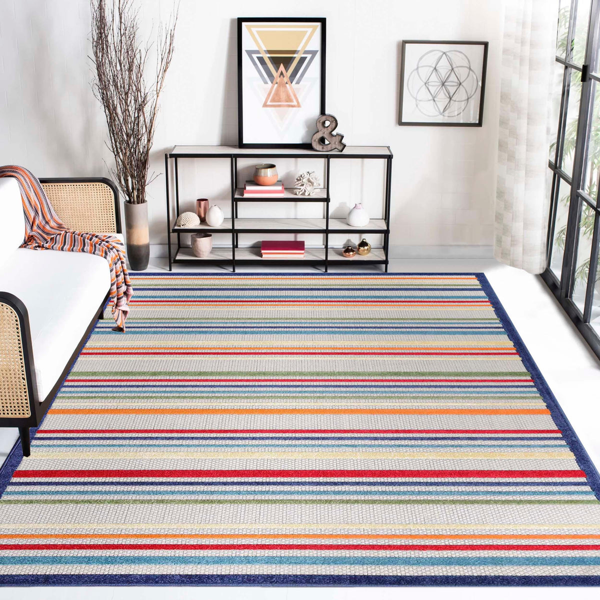 Eastyn Casual Stripe Geometric Area Rug Indoor Outdoor Rugs