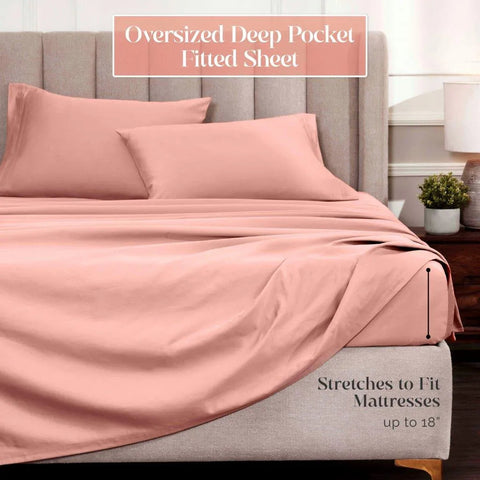 Egyptian Cotton Sateen Sheet Set 1500 Thread Count Dusted Rose