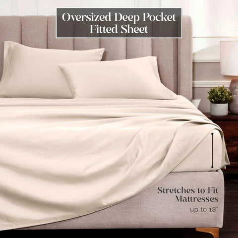 Egyptian Cotton Sateen Sheet Set 1500 Thread Count Ivory