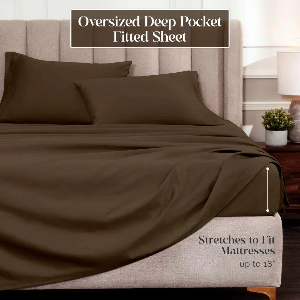 Egyptian Cotton Sateen Sheet Set 1500 Thread Count Mocha
