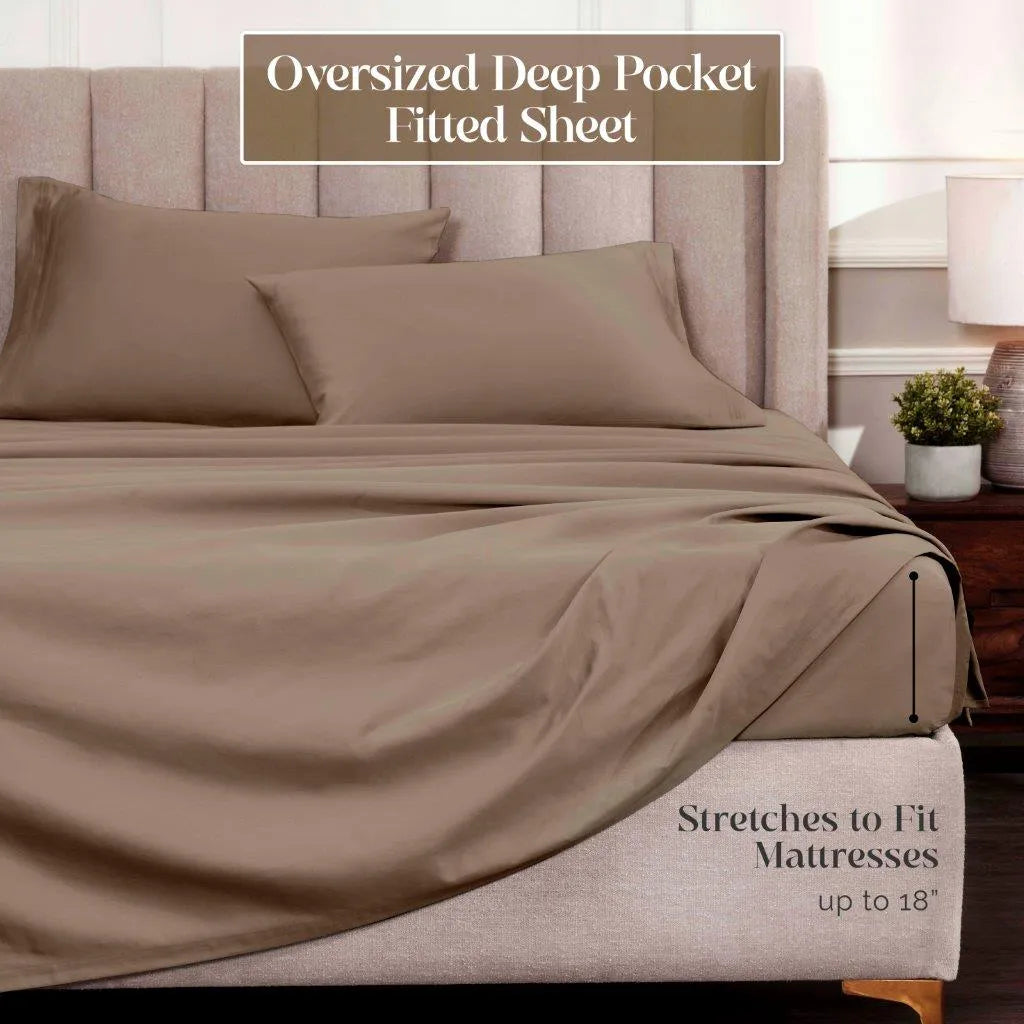Egyptian Cotton Sateen Sheet Set 1500 Thread Count Taupe