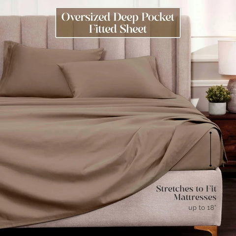 Egyptian Cotton Sateen Sheet Set 1500 Thread Count Taupe