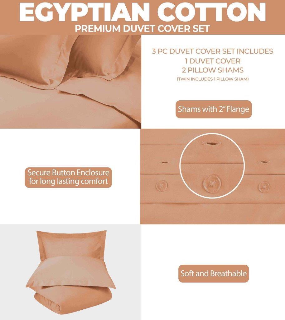 Egyptian Cotton 300 Thread Count Solid Luxury Duvet Cover Set