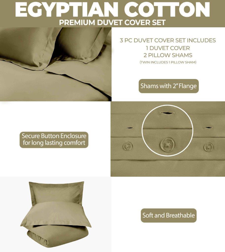 Egyptian Cotton 300 Thread Count Solid Luxury Duvet Cover Set