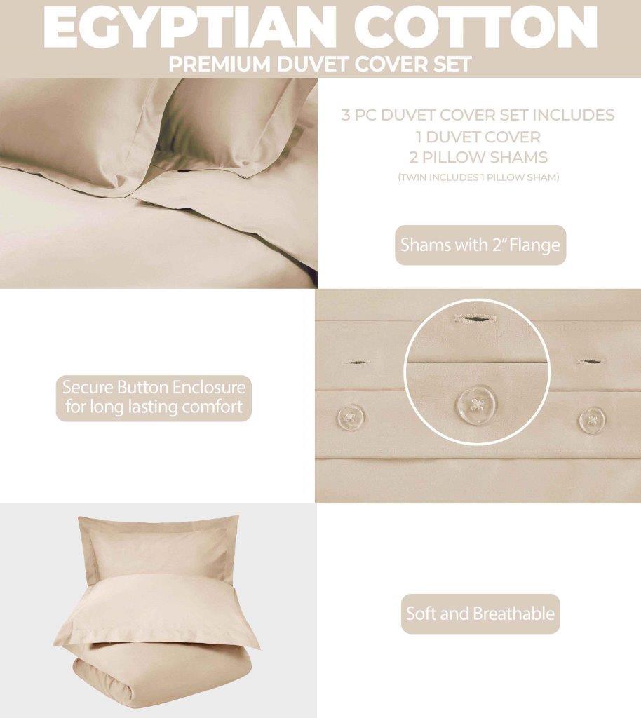 Egyptian Cotton 300 Thread Count Solid Luxury Duvet Cover Set