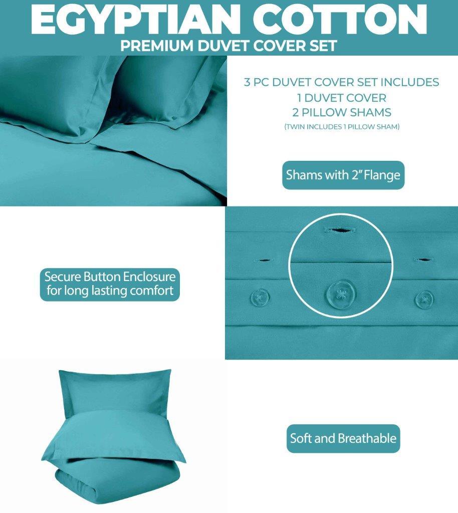 Egyptian Cotton 300 Thread Count Solid Luxury Duvet Cover Set