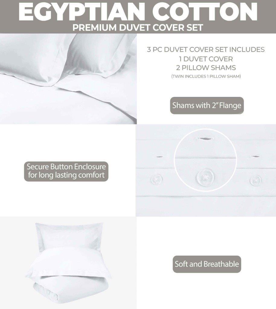 Egyptian Cotton 300 Thread Count Solid Luxury Duvet Cover Set