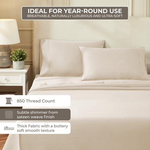 850 Thread Count Egyptian Cotton Sateen Bed Sheet Set