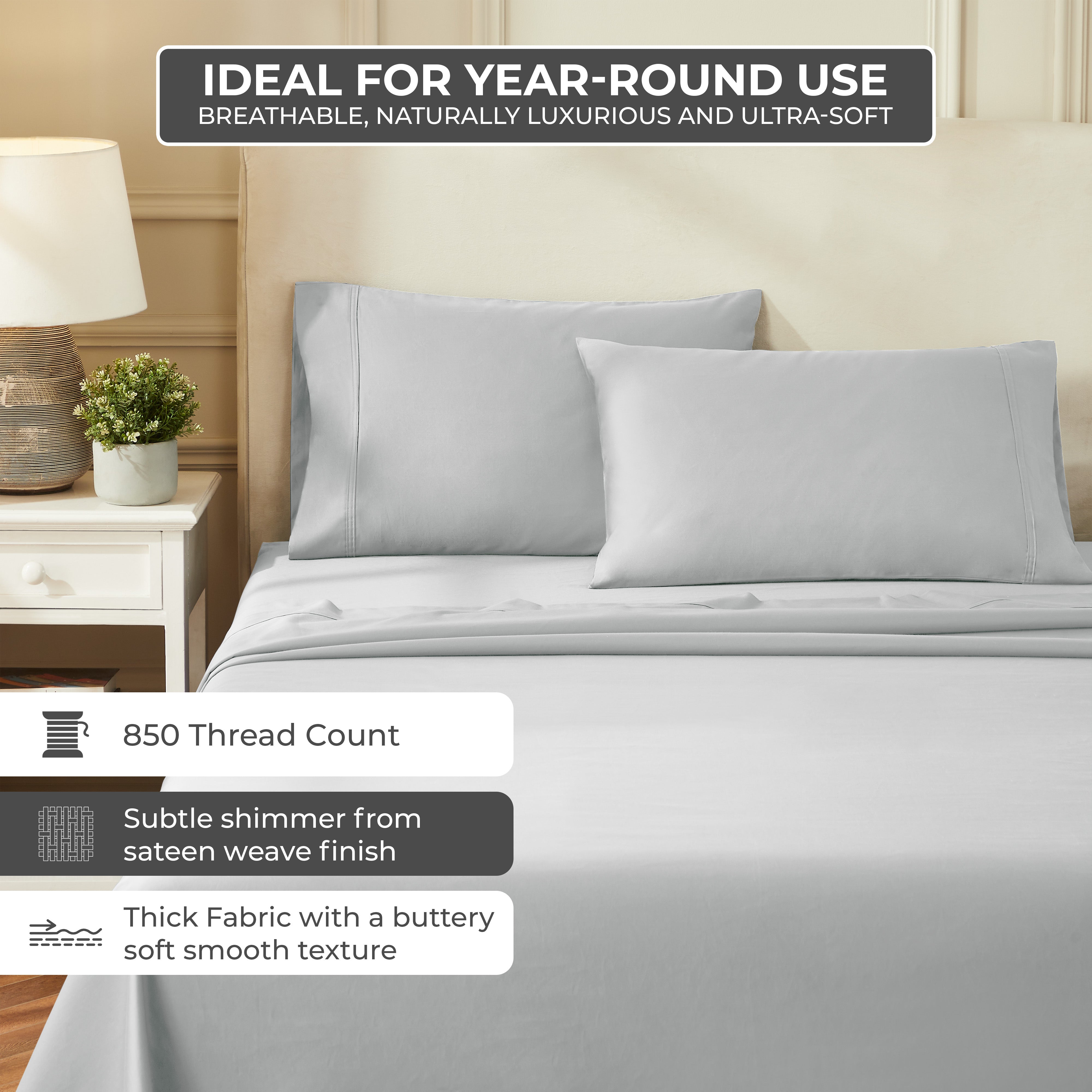 Egyptian Cotton 850 Thread Count Solid Deep Pocket Bed Sheet Set