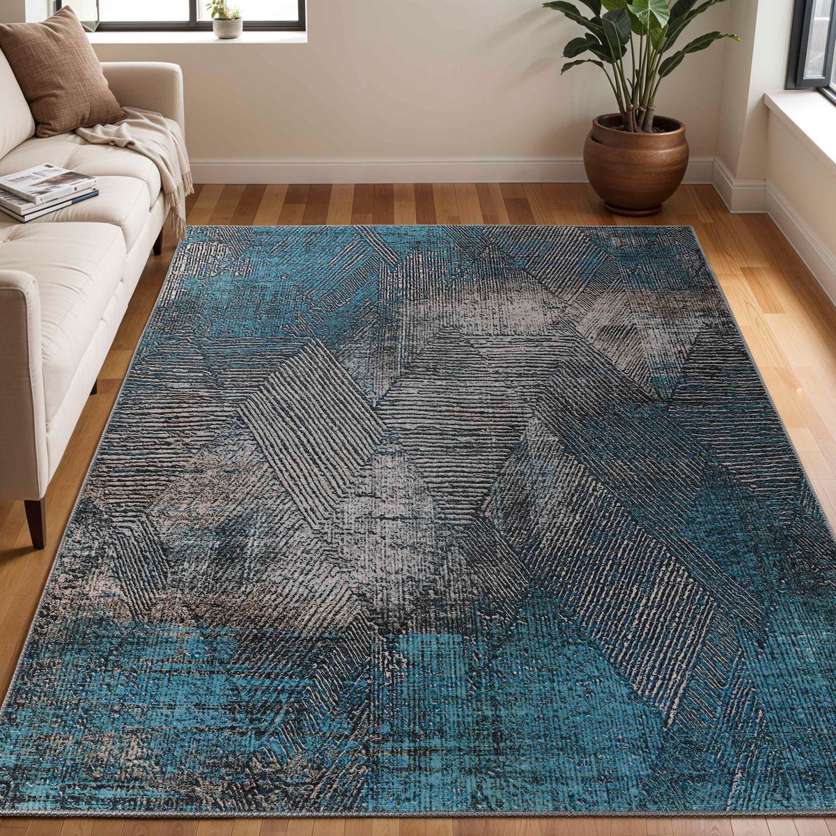 Elio Modern Geometric Indoor Area Rug or Runner Rug