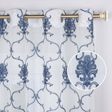 Embroidered Elegant Scroll Sheer Grommet Curtain Panel Set
