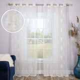 Embroidered Elegant Scroll Sheer Grommet Curtain Panel Set