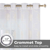 Embroidered Elegant Scroll Sheer Grommet Curtain Panel Set