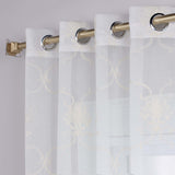 Embroidered Elegant Scroll Sheer Grommet Curtain Panel Set