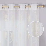 Embroidered Elegant Scroll Sheer Grommet Curtain Panel Set