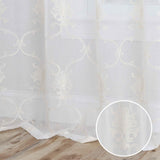 Embroidered Elegant Scroll Sheer Grommet Curtain Panel Set