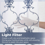 Embroidered Elegant Scroll Sheer Grommet Curtain Panel Set
