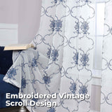 Embroidered Elegant Scroll Sheer Grommet Curtain Panel Set