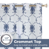 Embroidered Elegant Scroll Sheer Grommet Curtain Panel Set
