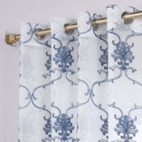 Embroidered Elegant Scroll Sheer Grommet Curtain Panel Set