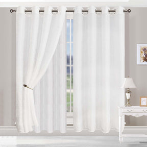 Embroidered Foliage Grommet Sheer Curtain Panel Set