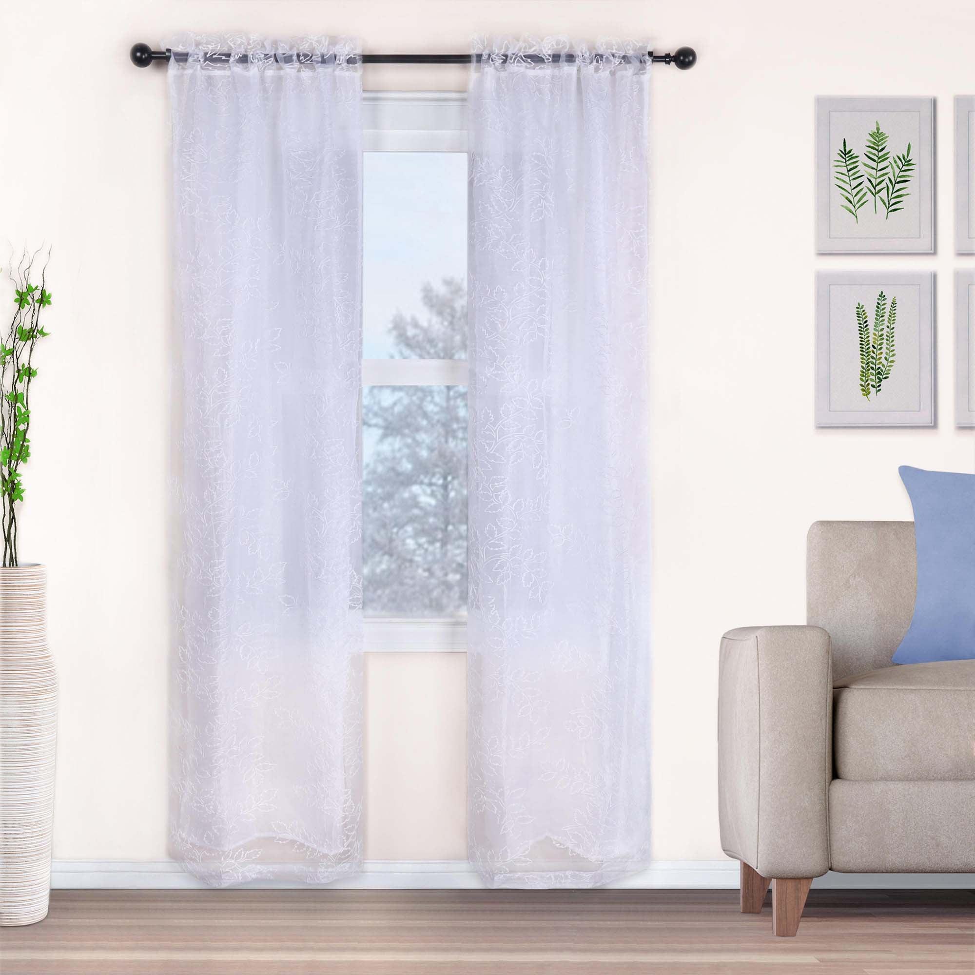 Embroidered Foliage Grommet Sheer Curtain Panel Set