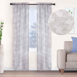 Embroidered Foliage Grommet Sheer Curtain Panel Set
