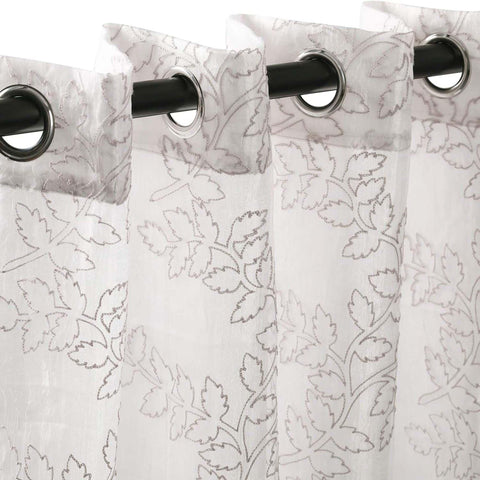 Embroidered Foliage Grommet Sheer Curtain Panel Set