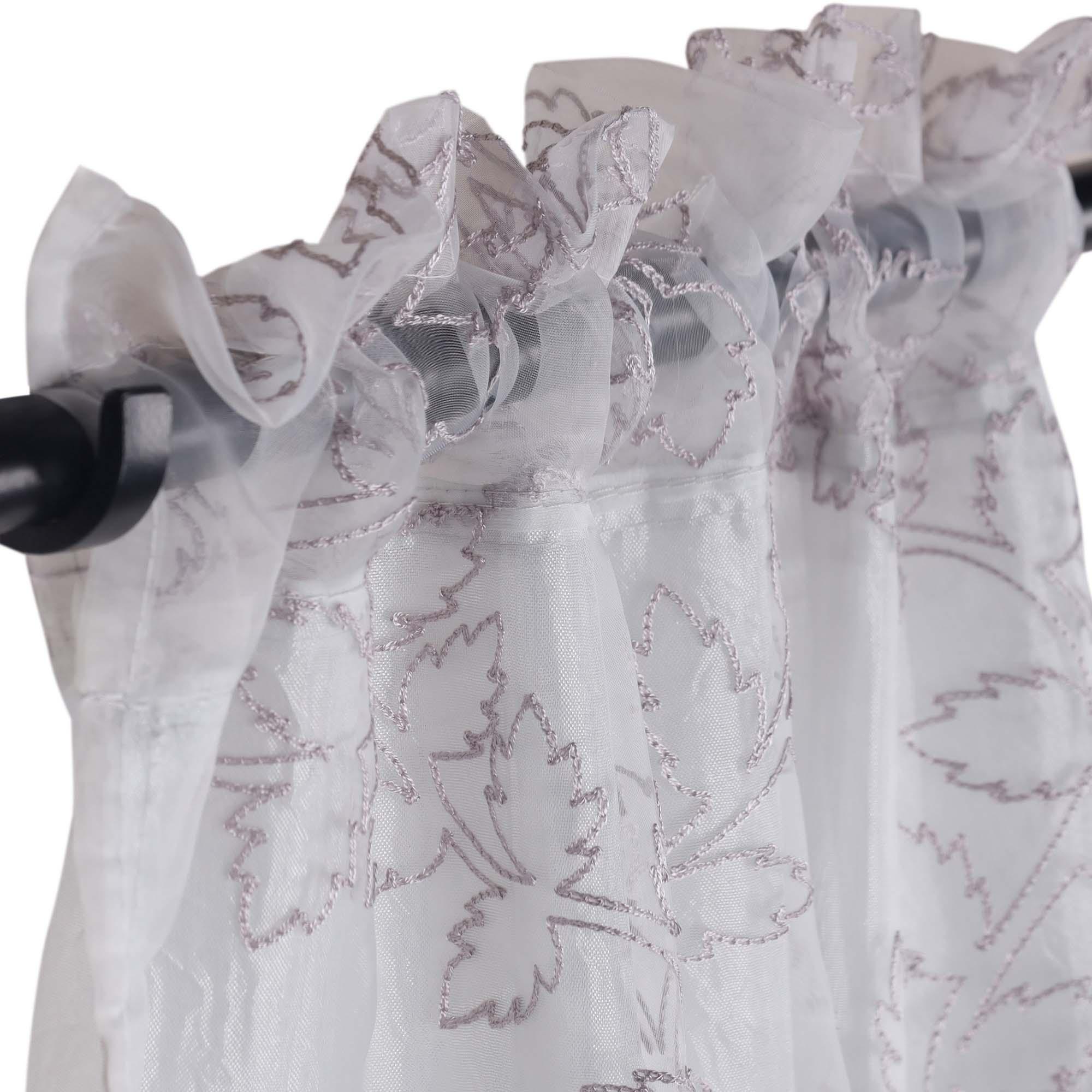 Embroidered Foliage Grommet Sheer Curtain Panel Set